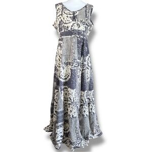 Coldwater Creek Maxi Dress 12 Boho Gray Cream Abstract Print Sleeveless